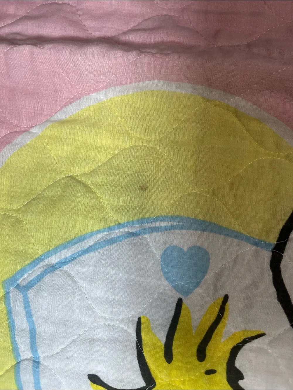 Vintage 1958 Baby Snoopy Woodstock Crib Quilted Blanket & Sheet Set Pastel Heart